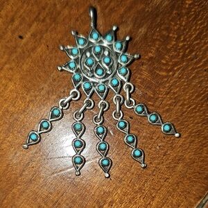 Beautiful Handmade Silver & Beaded Turquoise Dangly Chained Pendant